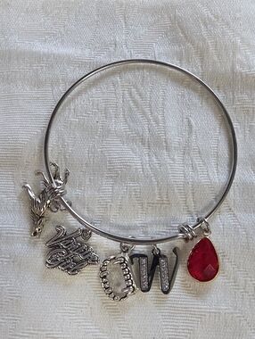 Silver-Tone Vampire Girl Charm Bangle Bracelet - Letter W & Vampire Charms